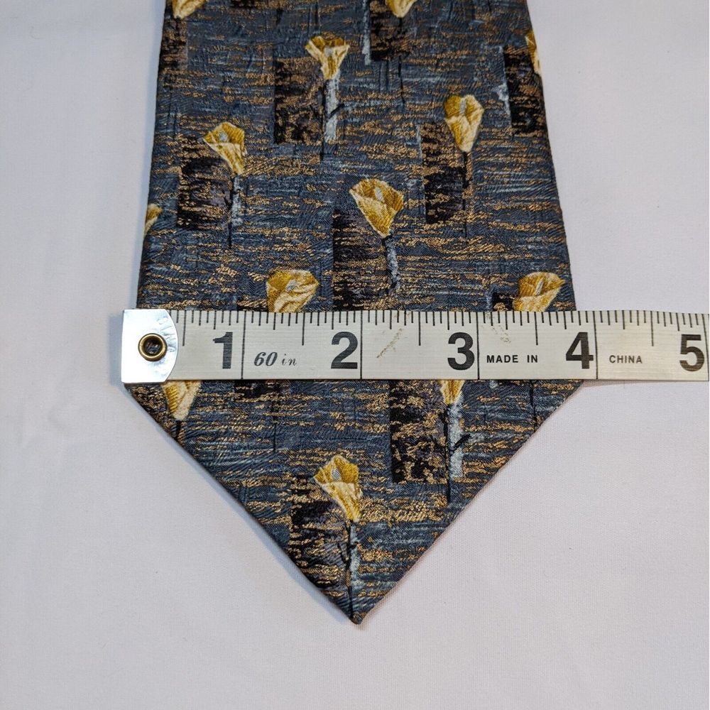 Ermenegildo Zegna‎ Men's Neck Tie 100% Silk Italy Luxury 56" Gray Gold Pattern - Picture 8 of 8